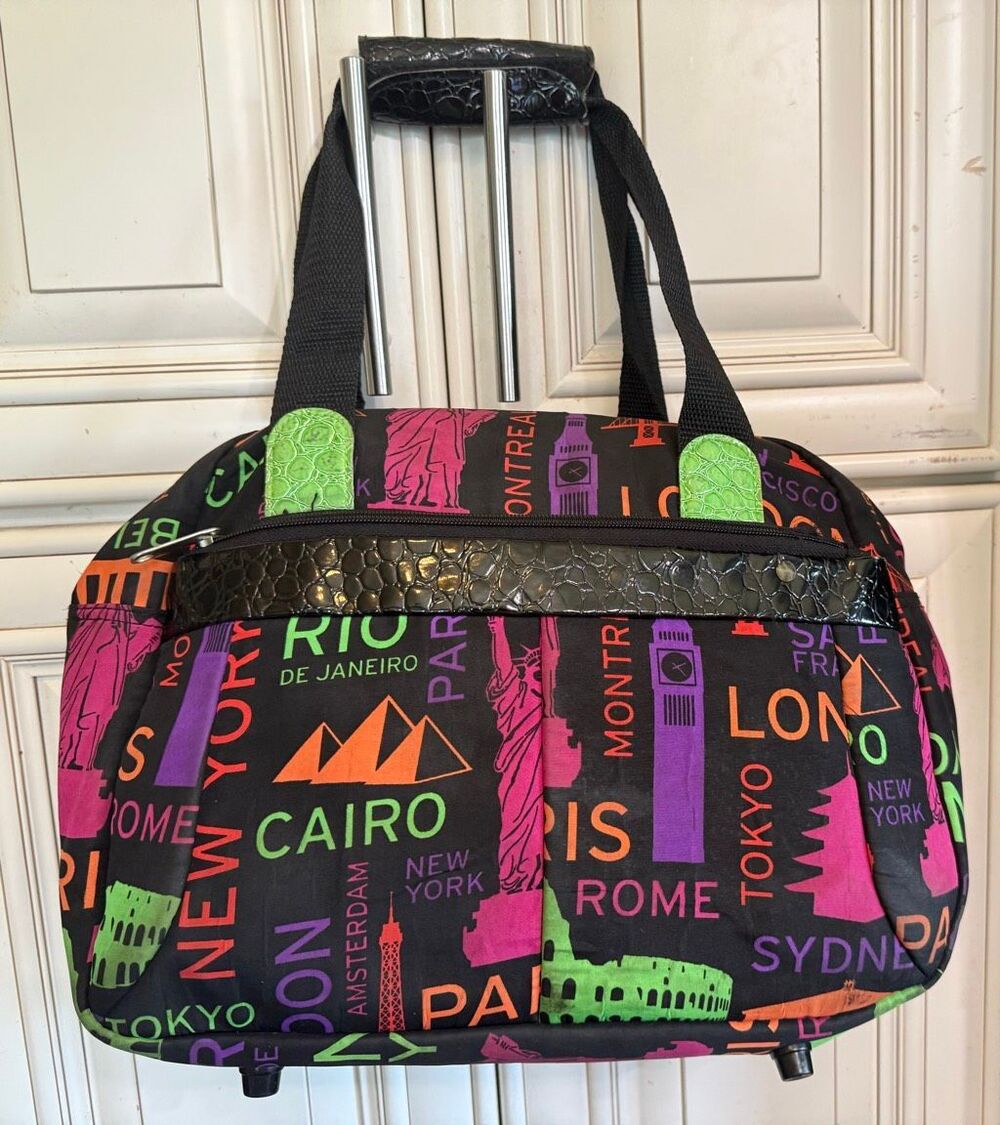 Canvas France Graphic Print Travel Everyday Tote Shoulder Bag Multicolor Medium